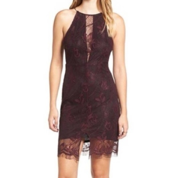 Astr Dresses & Skirts - ASTR The Label Medium Burgundy Lace Halter Fringe Hem Cocktail Dress Romantic